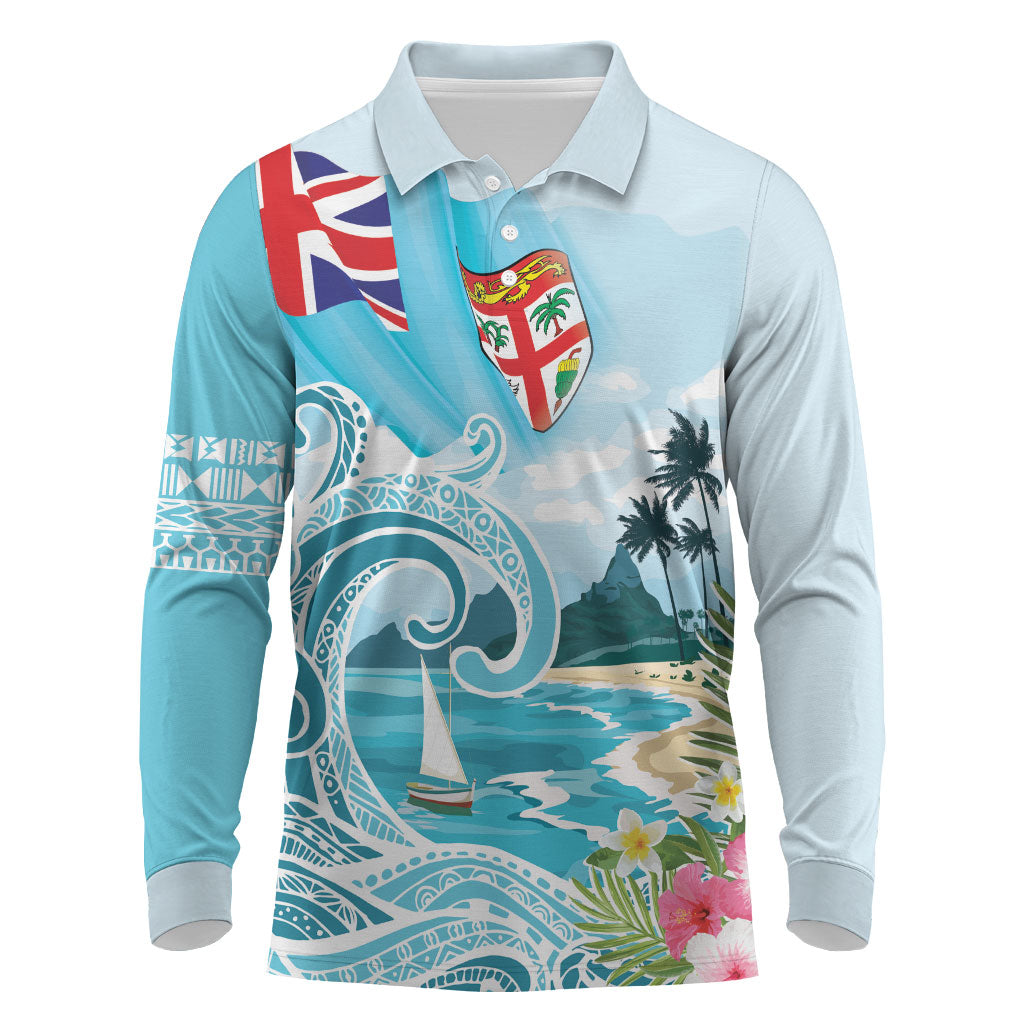 Bula Fiji Seascape Long Sleeve Polo Shirt Fiji Day - Islands Heritage LT7 Multicolor - Polynesian Pride