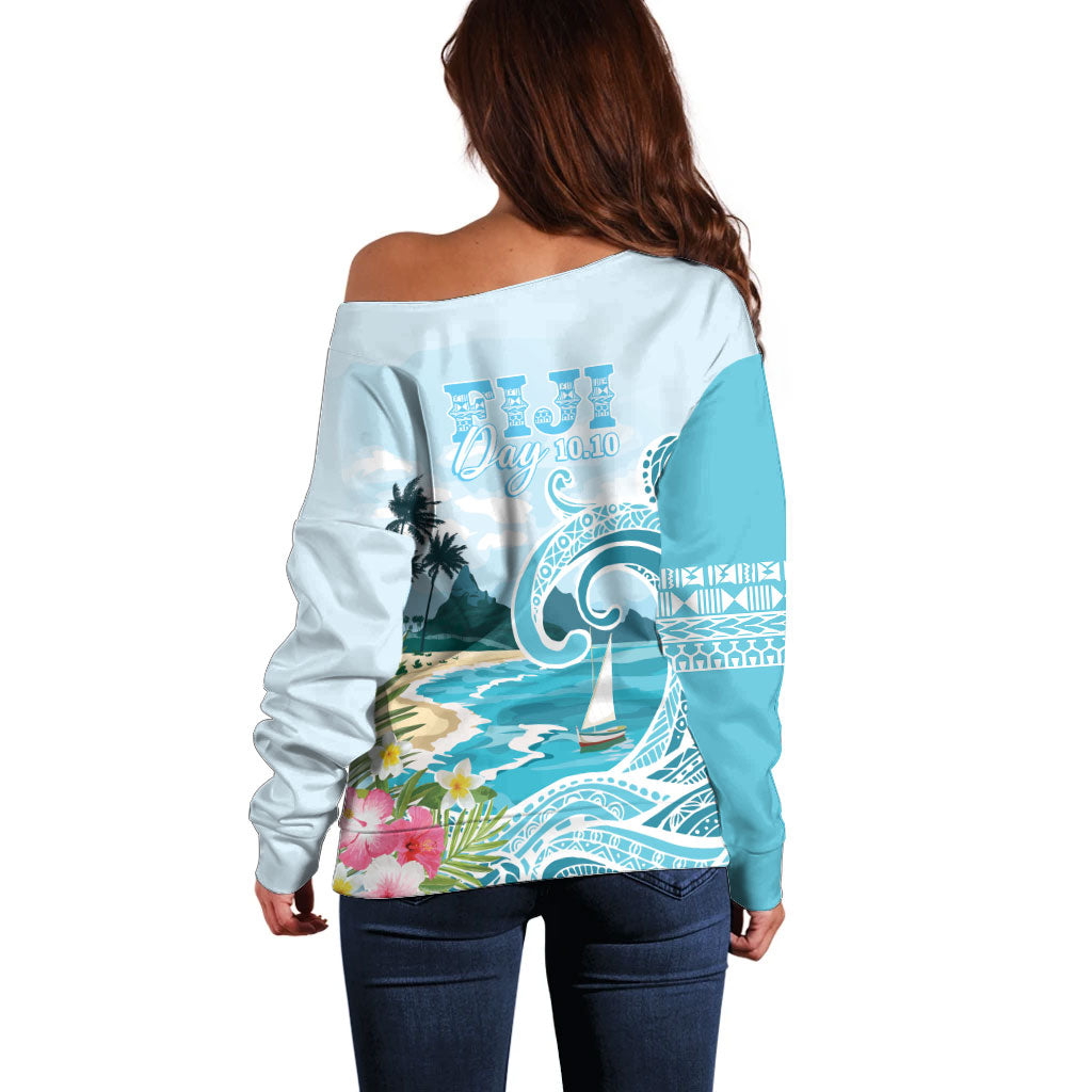 Bula Fiji Seascape Off Shoulder Sweater Fiji Day - Islands Heritage LT7 - Polynesian Pride