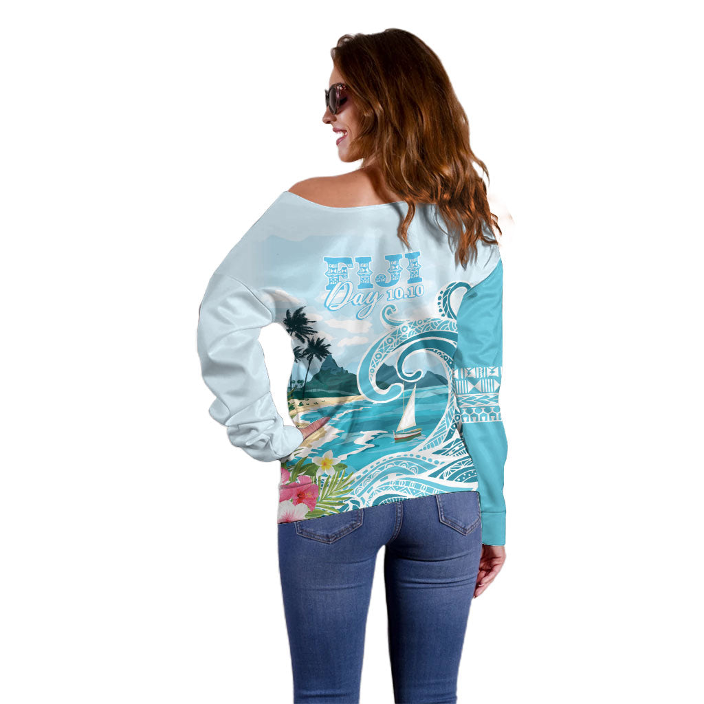 Bula Fiji Seascape Off Shoulder Sweater Fiji Day - Islands Heritage LT7 - Polynesian Pride