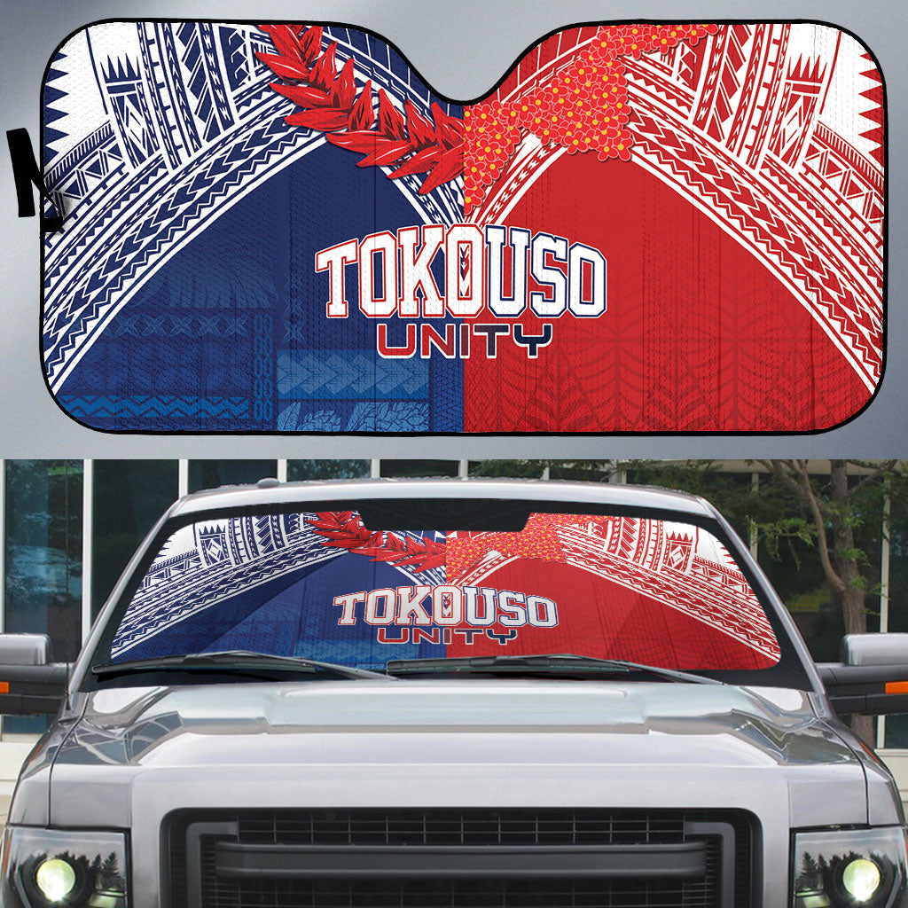 TokoUso Tonga Samoa Brothers Forever Auto Sun Shade Ulafala and Heilala Unity LT7 Red Blue - Polynesian Pride