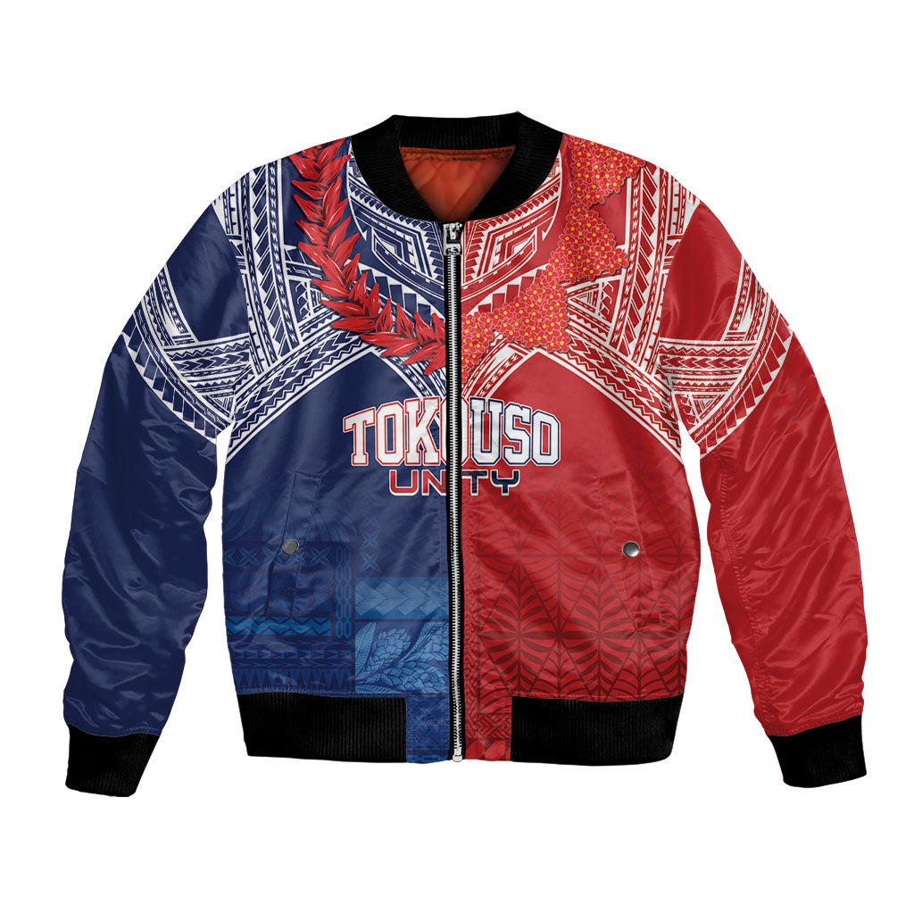 TokoUso Tonga Samoa Brothers Forever Custom Bomber Jacket Ulafala and Heilala Unity LT7 Unisex Red Blue - Polynesian Pride
