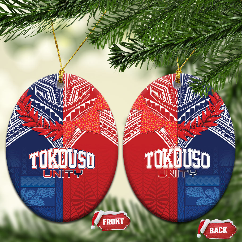 TokoUso Tonga Samoa Brothers Forever Ceramic Ornament Ulafala and Heilala Unity LT7 Oval Red Blue - Polynesian Pride