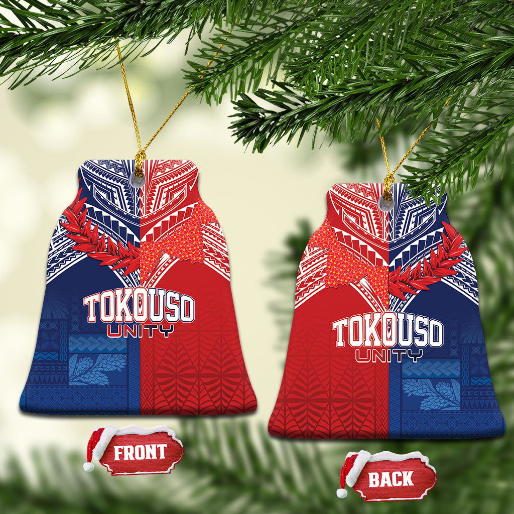 TokoUso Tonga Samoa Brothers Forever Ceramic Ornament Ulafala and Heilala Unity LT7 Bell Flake Red Blue - Polynesian Pride