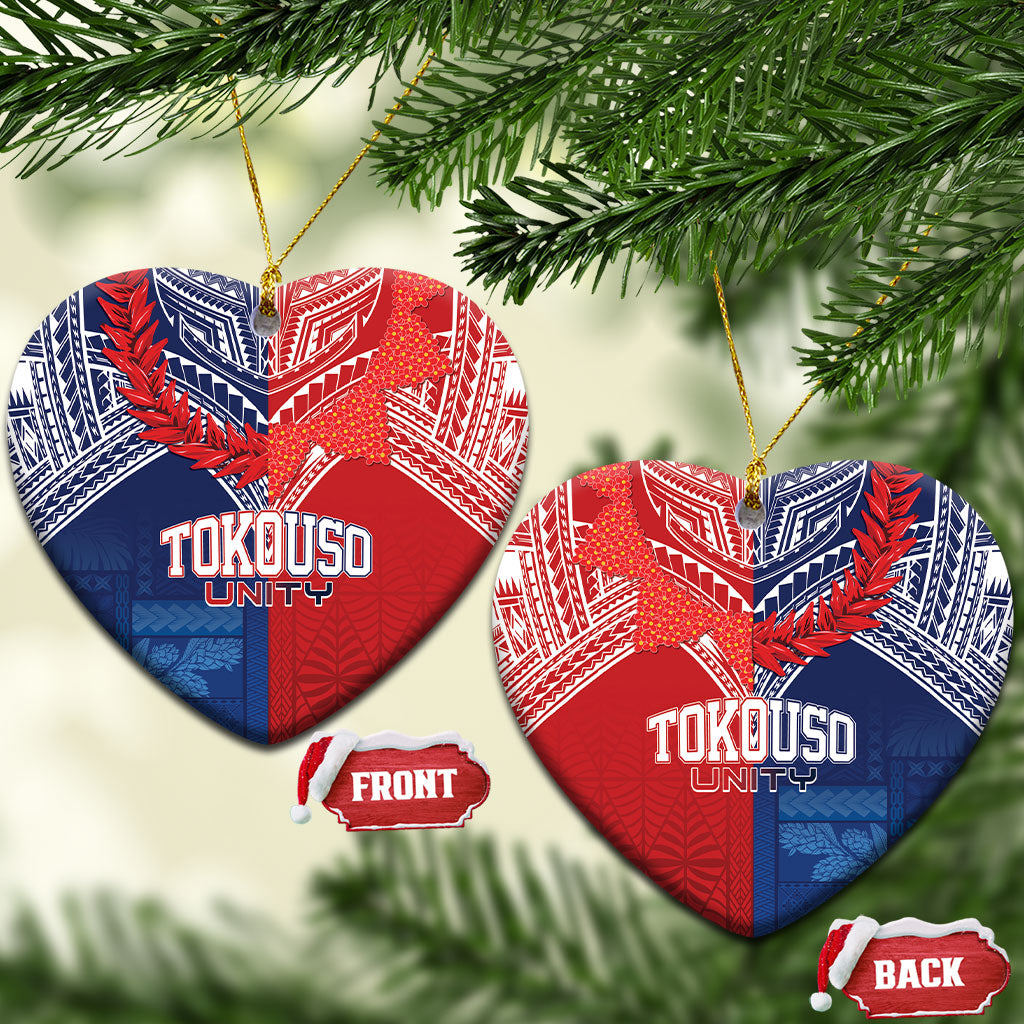 TokoUso Tonga Samoa Brothers Forever Ceramic Ornament Ulafala and Heilala Unity LT7 Heart Red Blue - Polynesian Pride