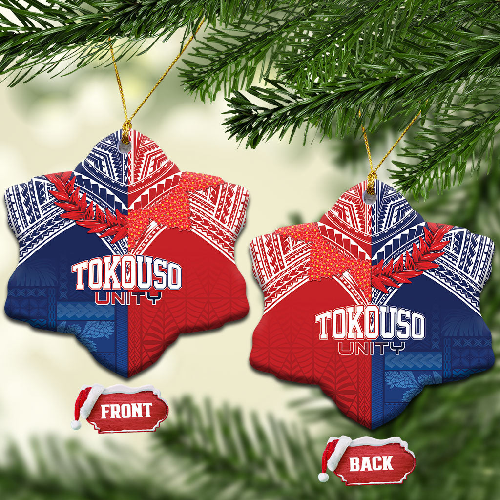 TokoUso Tonga Samoa Brothers Forever Ceramic Ornament Ulafala and Heilala Unity LT7 Snow Flake Red Blue - Polynesian Pride