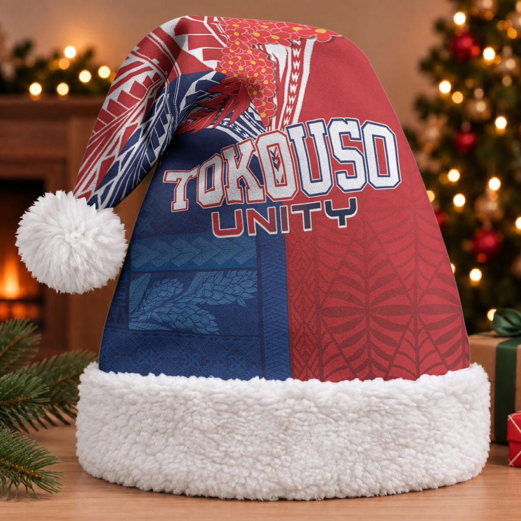 TokoUso Tonga Samoa Brothers Forever Christmas Santa Hat Ulafala and Heilala Unity LT7 With Fur Red Blue - Polynesian Pride