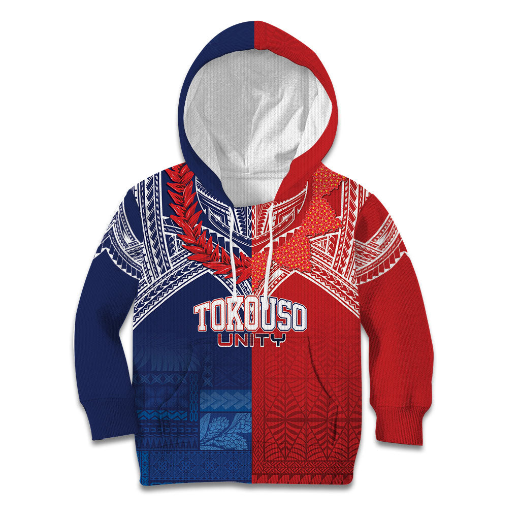 TokoUso Tonga Samoa Brothers Forever Custom Kid Hoodie Ulafala and Heilala Unity LT7 Hoodie Red Blue - Polynesian Pride