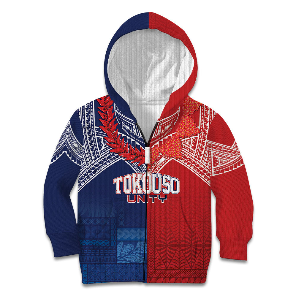 TokoUso Tonga Samoa Brothers Forever Custom Kid Hoodie Ulafala and Heilala Unity LT7 Zip Hoodie Red Blue - Polynesian Pride