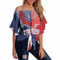 TokoUso Tonga Samoa Brothers Forever Custom Off Shoulder Wrap Waist Top Ulafala and Heilala Unity LT7 Red Blue - Polynesian Pride