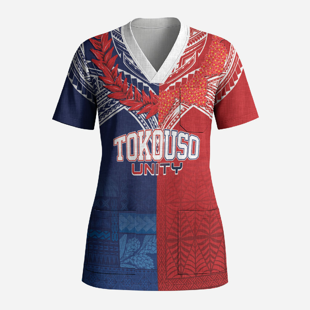 TokoUso Tonga Samoa Brothers Forever Custom Scrub Top Ulafala and Heilala Unity LT7 Adult Red Blue - Polynesian Pride