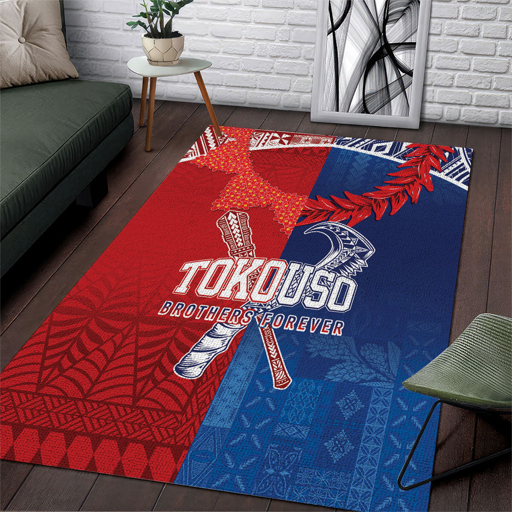 TokoUso Tonga and Samoa Area Rug Warriors War Clubs LT7 Blue Red - Polynesian Pride