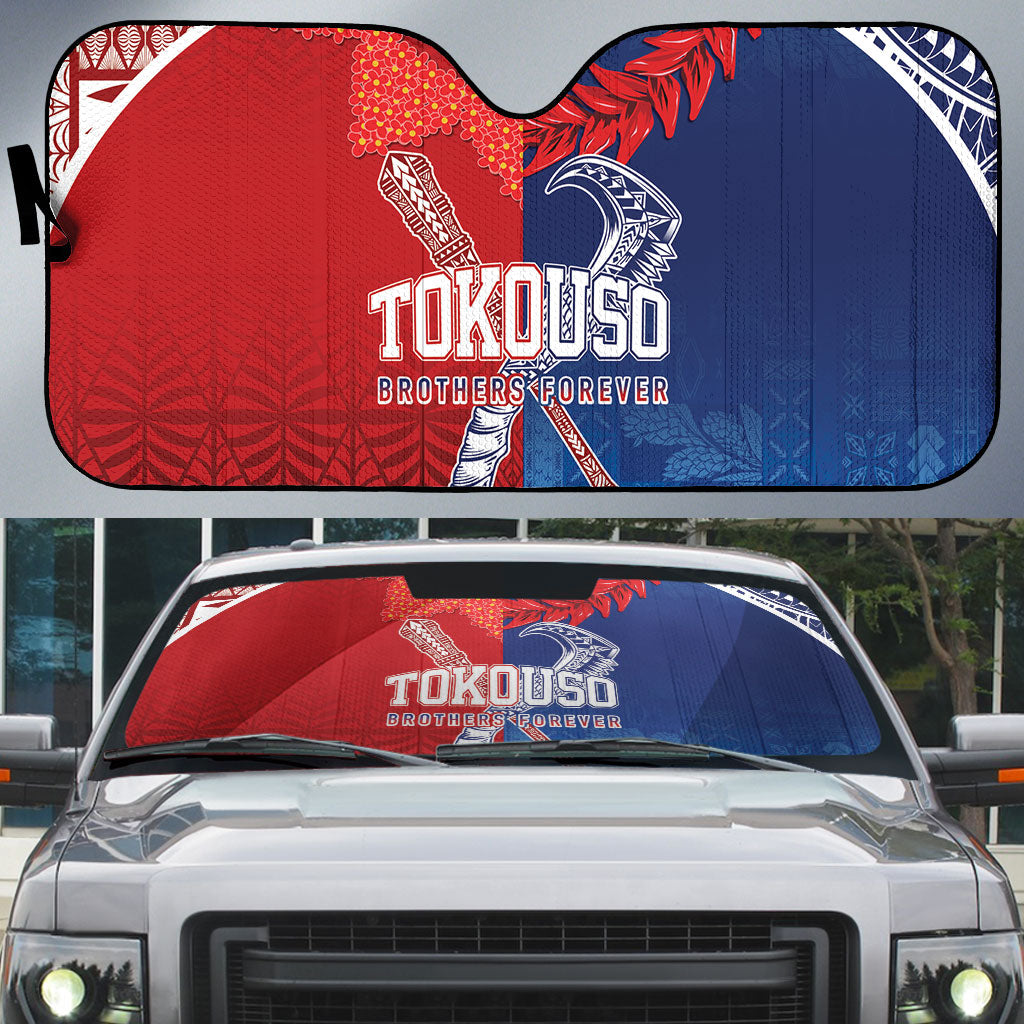 TokoUso Tonga and Samoa Auto Sun Shade Warriors War Clubs LT7 Blue Red - Polynesian Pride