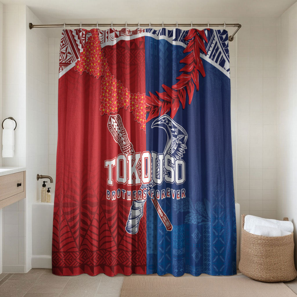 TokoUso Tonga and Samoa Bathroom Set Warriors War Clubs LT7 Shower Curtain Only Blue Red - Polynesian Pride