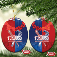 TokoUso Tonga and Samoa Ceramic Ornament Warriors War Clubs LT7 Oval Blue Red - Polynesian Pride