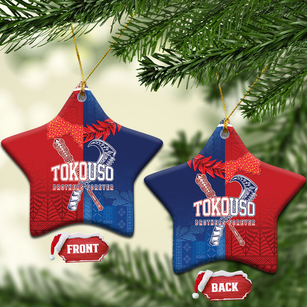 TokoUso Tonga and Samoa Ceramic Ornament Warriors War Clubs LT7 Star Blue Red - Polynesian Pride