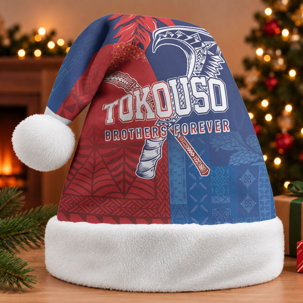 TokoUso Tonga and Samoa Christmas Santa Hat Warriors War Clubs LT7 Without Fur Blue Red - Polynesian Pride