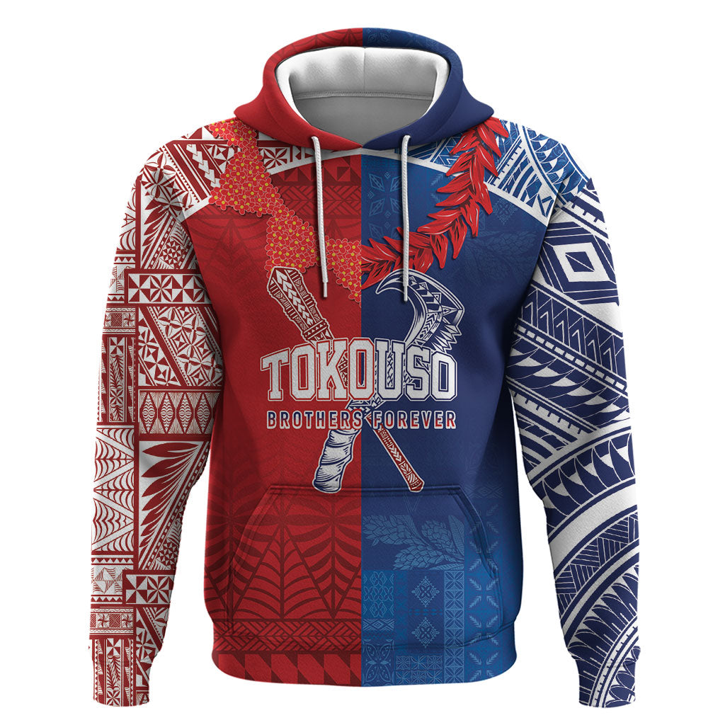 TokoUso Custom Tonga and Samoa Hoodie Warriors War Clubs LT7 Pullover Hoodie Blue Red - Polynesian Pride