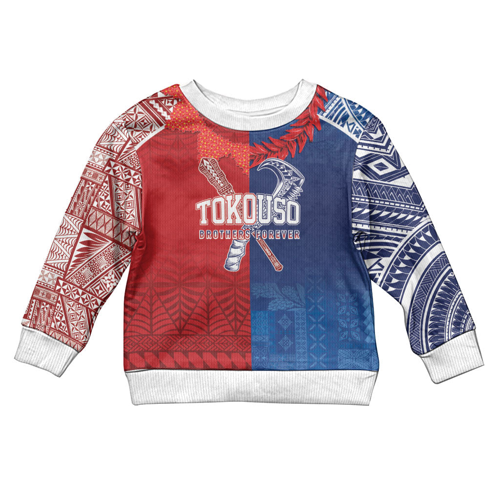 TokoUso Custom Tonga and Samoa Kid Ugly Christmas Sweater Warriors War Clubs LT7 Kid Blue Red - Polynesian Pride