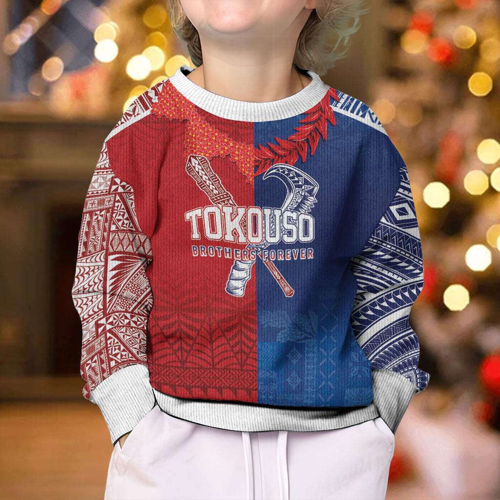 TokoUso Custom Tonga and Samoa Kid Ugly Christmas Sweater Warriors War Clubs LT7 - Polynesian Pride