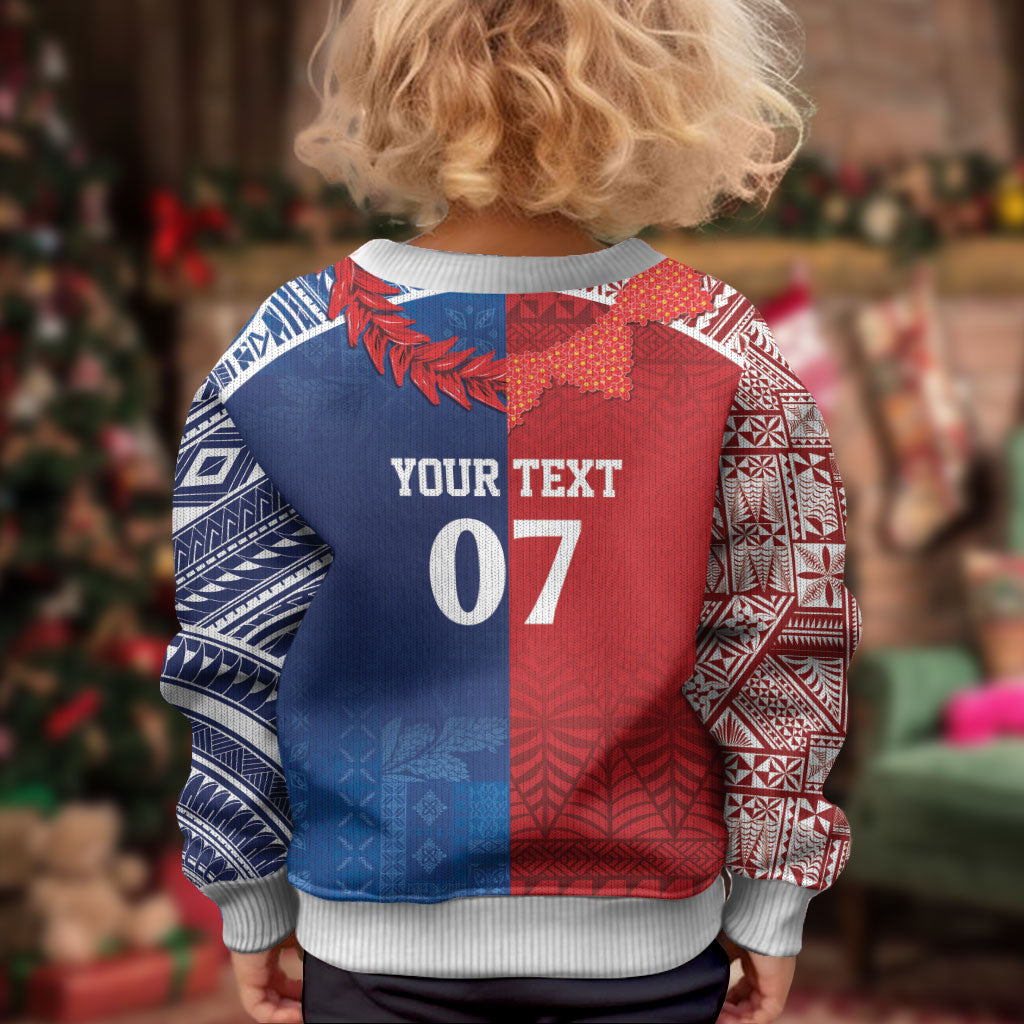 TokoUso Custom Tonga and Samoa Kid Ugly Christmas Sweater Warriors War Clubs LT7 - Polynesian Pride