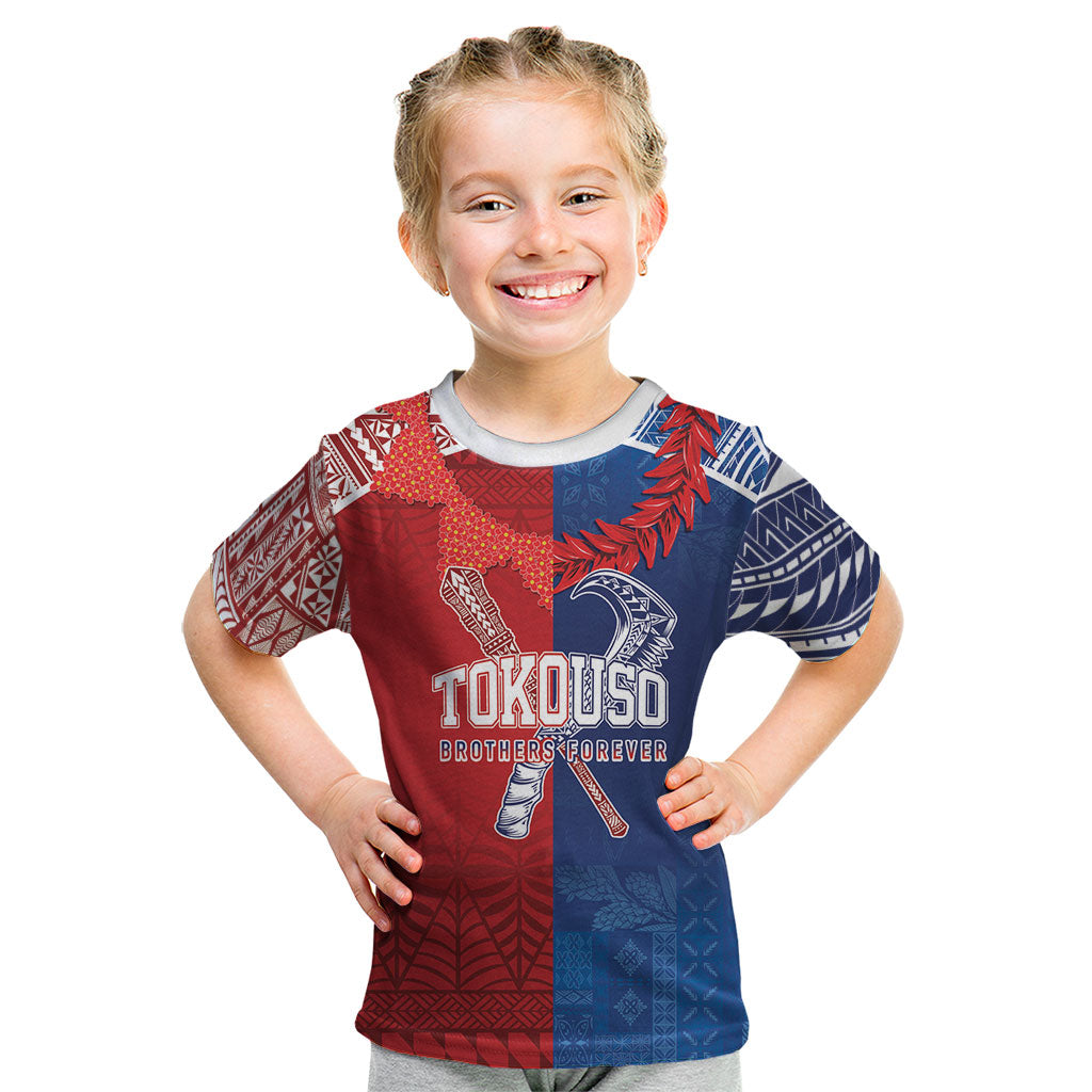 TokoUso Custom Tonga and Samoa Kid T Shirt Warriors War Clubs
