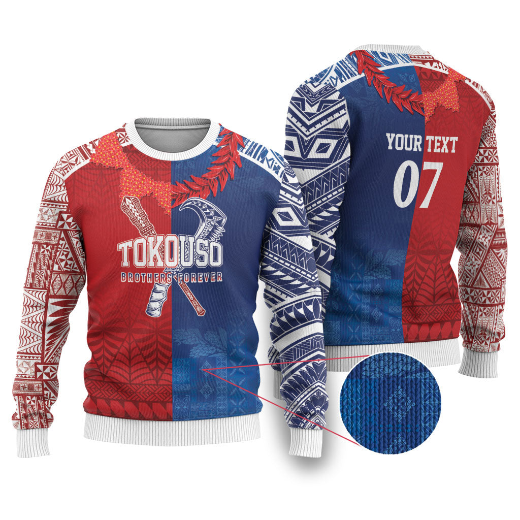 TokoUso Custom Tonga and Samoa Ugly Christmas Sweater Warriors War Clubs LT7 Blue Red - Polynesian Pride