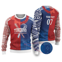 TokoUso Custom Tonga and Samoa Ugly Christmas Sweater Warriors War Clubs LT7 Blue Red - Polynesian Pride