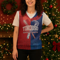 TokoUso Custom Tonga and Samoa Christmas Knitted V-Neck Vest Warriors War Clubs LT7 - Polynesian Pride