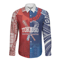 TokoUso Custom Tonga and Samoa Long Sleeve Button Shirt Warriors War Clubs LT7 Unisex Blue Red - Polynesian Pride
