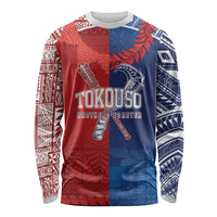 TokoUso Custom Tonga and Samoa Long Sleeve Shirt Warriors War Clubs LT7 Unisex Blue Red - Polynesian Pride