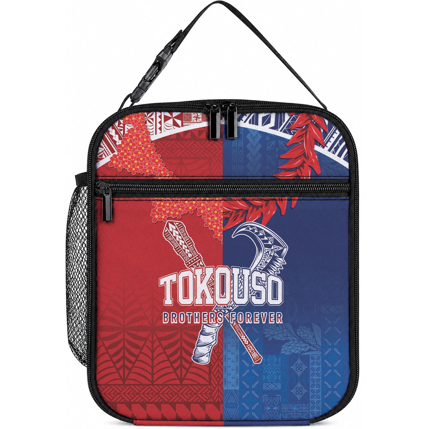 TokoUso Tonga and Samoa Lunch Bag Warriors War Clubs LT7 10.2 × 8.3 × 4.3 inch Blue Red - Polynesian Pride