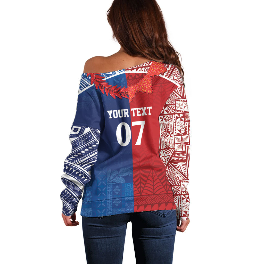 TokoUso Custom Tonga and Samoa Off Shoulder Sweater Warriors War Clubs LT7 - Polynesian Pride