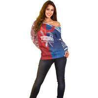 TokoUso Custom Tonga and Samoa Off Shoulder Sweater Warriors War Clubs LT7 - Polynesian Pride