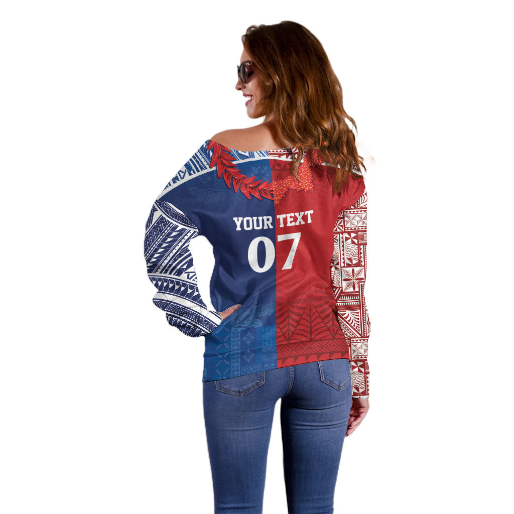 TokoUso Custom Tonga and Samoa Off Shoulder Sweater Warriors War Clubs LT7 - Polynesian Pride