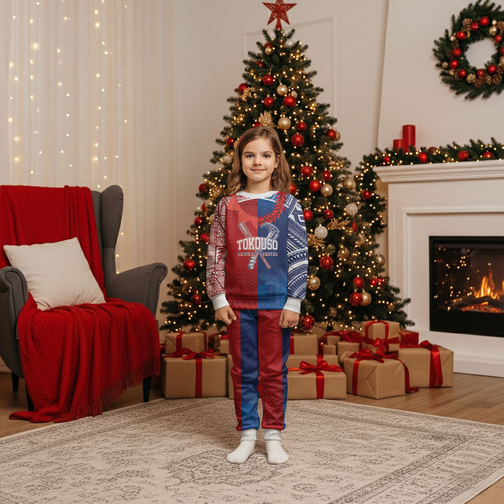 TokoUso Custom Tonga and Samoa Christmas Pajama Set Warriors War Clubs LT7 Kid Blue Red - Polynesian Pride