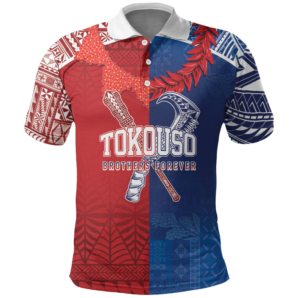 TokoUso Custom Tonga and Samoa Polo Shirt Warriors War Clubs LT7 Blue Red - Polynesian Pride