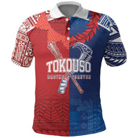 TokoUso Custom Tonga and Samoa Polo Shirt Warriors War Clubs LT7 Blue Red - Polynesian Pride