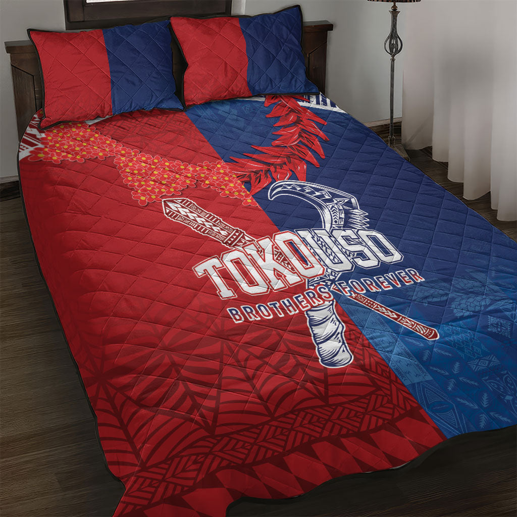 TokoUso Tonga and Samoa Quilt Bed Set Warriors War Clubs LT7 Blue Red - Polynesian Pride
