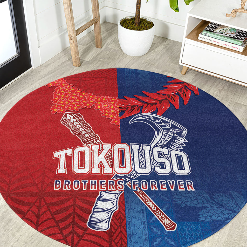 TokoUso Tonga and Samoa Round Carpet Warriors War Clubs LT7 Blue Red - Polynesian Pride