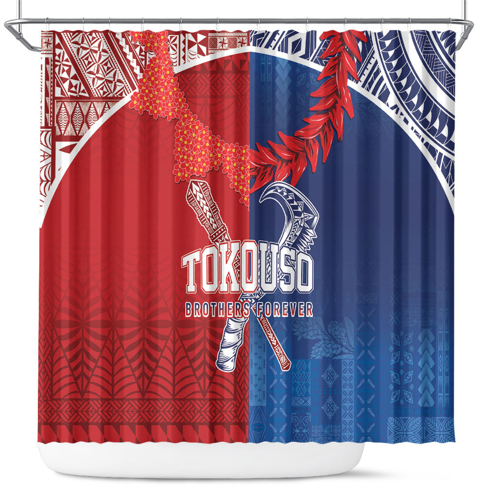 TokoUso Tonga and Samoa Shower Curtain Warriors War Clubs LT7 Blue Red - Polynesian Pride