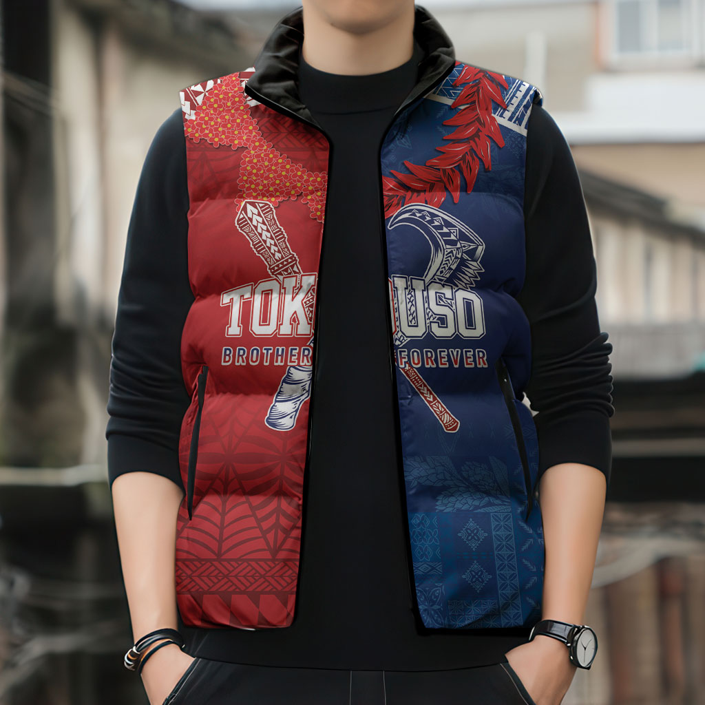 TokoUso Custom Tonga and Samoa Sleeveless Puffer Jacket Warriors War Clubs LT7 - Polynesian Pride