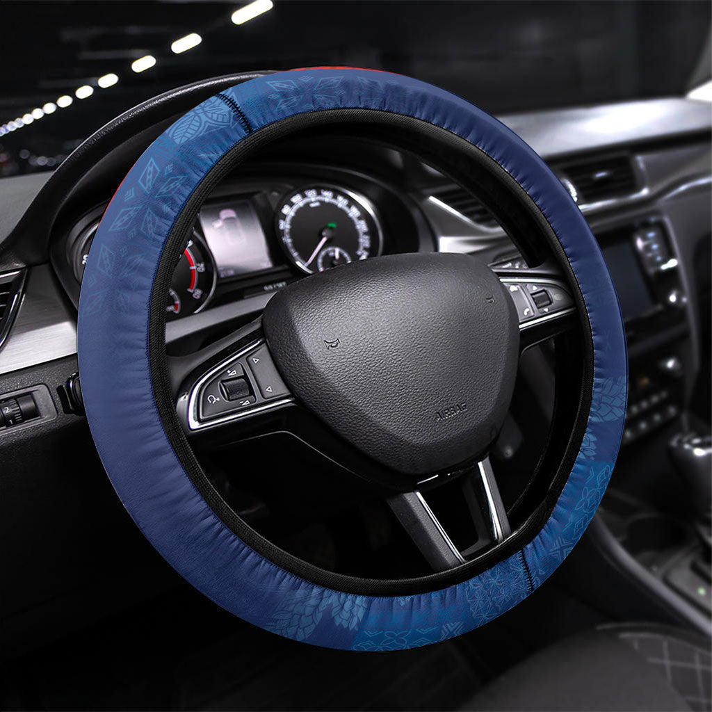 TokoUso Tonga and Samoa Steering Wheel Cover Warriors War Clubs LT7 Universal Fit Blue Red - Polynesian Pride