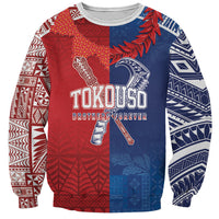TokoUso Custom Tonga and Samoa Sweatshirt Warriors War Clubs LT7 Unisex Blue Red - Polynesian Pride