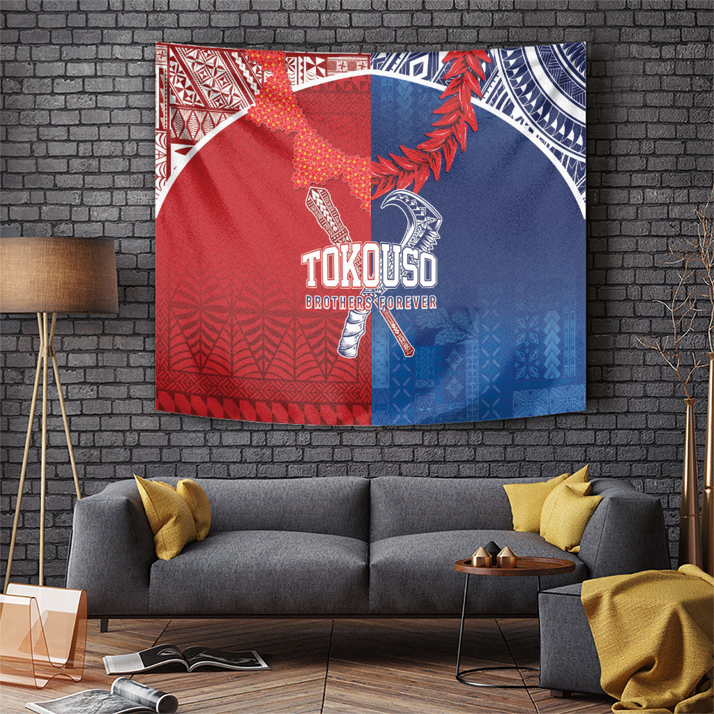 TokoUso Tonga and Samoa Tapestry Warriors War Clubs LT7 Blue Red - Polynesian Pride