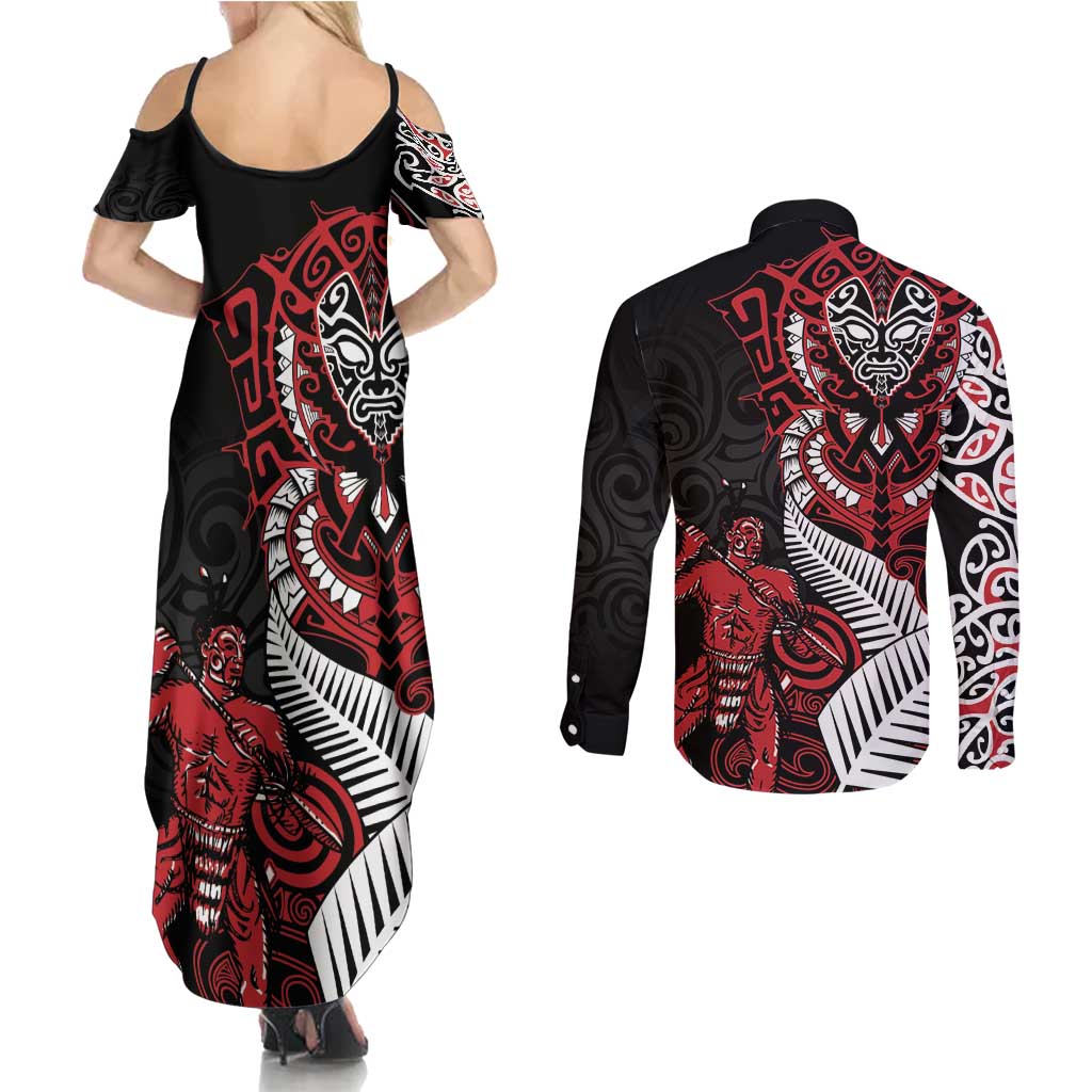 Aotearoa Toitu Te Tiriti Couples Matching Summer Maxi Dress and Long Sleeve Button Shirt Whakairo Wheku