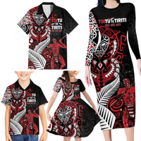 Aotearoa Toitu Te Tiriti Family Matching Long Sleeve Bodycon Dress and Hawaiian Shirt Whakairo Wheku LT7 - Polynesian Pride