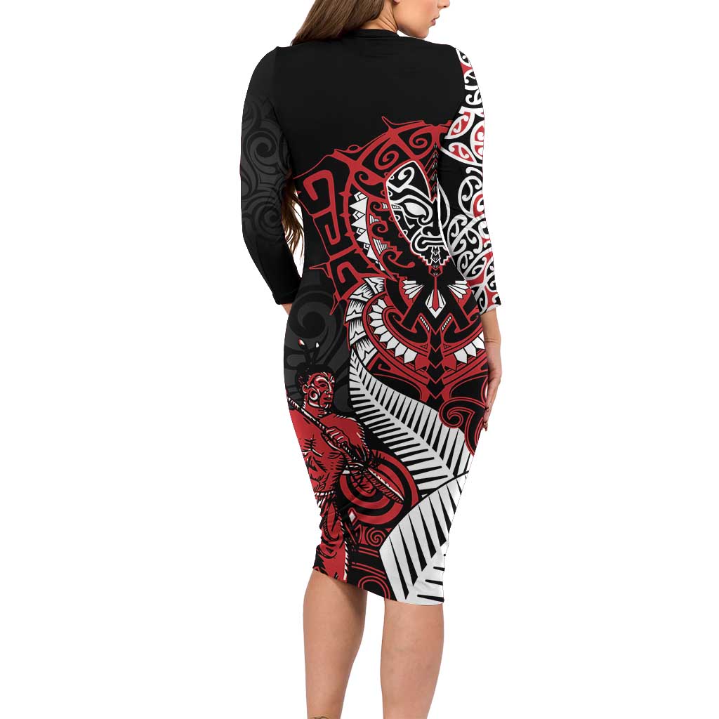 Aotearoa Toitu Te Tiriti Family Matching Long Sleeve Bodycon Dress and Hawaiian Shirt Whakairo Wheku LT7 - Polynesian Pride