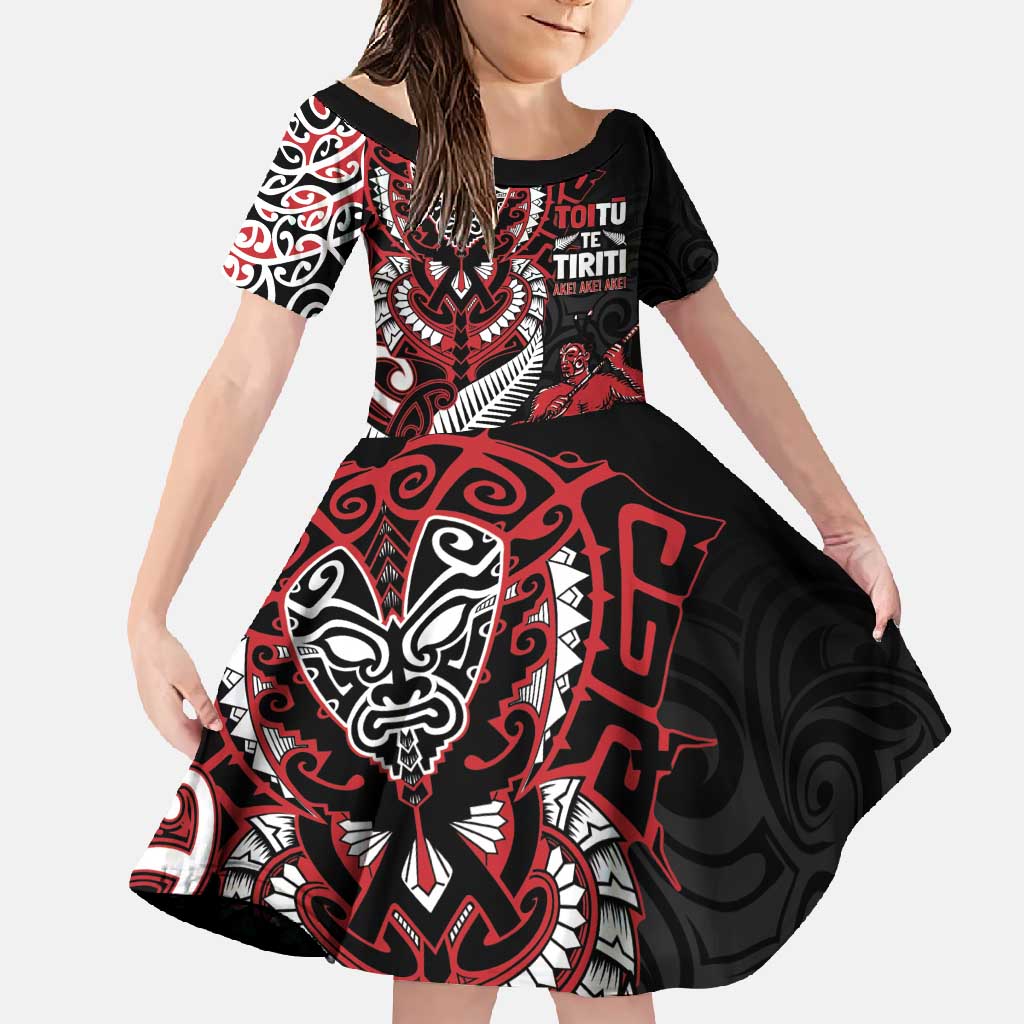 Aotearoa Toitu Te Tiriti Family Matching Mermaid Dress and Hawaiian Shirt Whakairo Wheku LT7 Daughter's Dress Black - Polynesian Pride