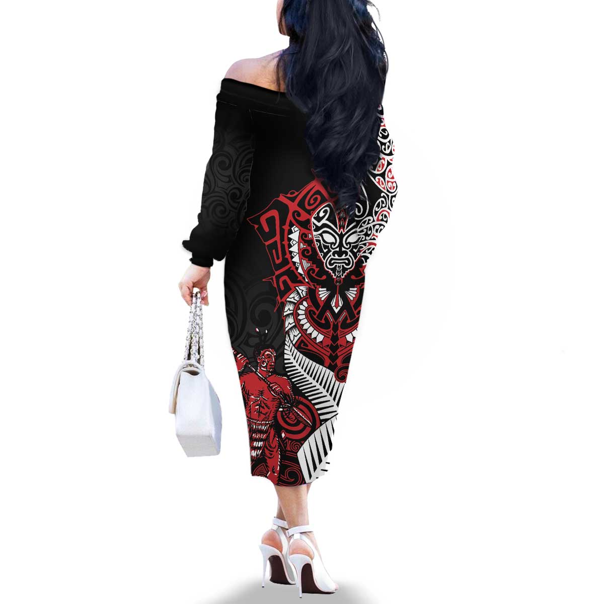 Aotearoa Toitu Te Tiriti Family Matching Off The Shoulder Long Sleeve Dress and Hawaiian Shirt Whakairo Wheku LT7 - Polynesian Pride