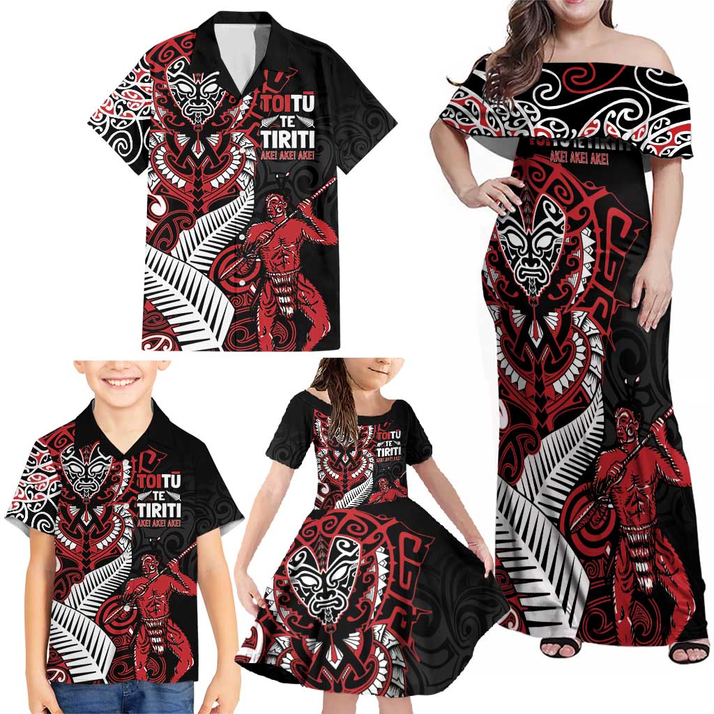 Aotearoa Toitu Te Tiriti Family Matching Off Shoulder Maxi Dress and Hawaiian Shirt Whakairo Wheku LT7 - Polynesian Pride